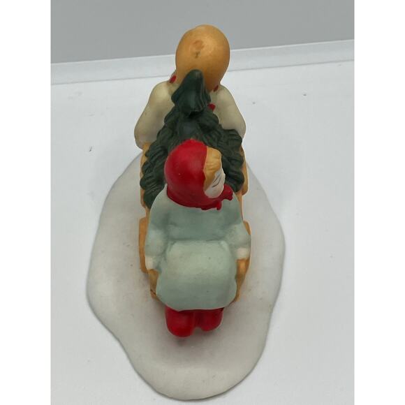 Christmas Village Figures Children Carrying Christmas Tree Wheelbarrow Boy Girl - Picture 4 of 6